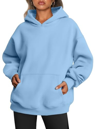 Tomwell Oversized Hoodie Damen Winter Pullover Casual Kapuzenpullover Langarm Sweatshirt Tops mit Taschen A Hellblau L
