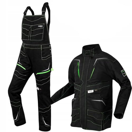 NEO TOOLS Arbeitskleidung: Arbeitsanzug-Set mit Hose und Arbeitsjacke | Arbeitskleidung Set, Für Mechaniker, Arbeitskleidung Set Latzhose robust viele Taschen Baumwolle