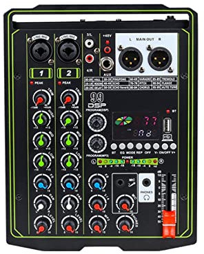EDEDE Mezclador de Audio, Mezclador pequeño Profesional de 4 Canales 99 DSP Consola de grabación Digital Mezclador teléfono móvil transmisión en Vivo computadora hogar KTV para Fiestas