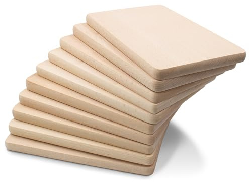 VmG-Store Lot de 5 planches à petit-déjeuner en bois de hêtre brut - 30 x 22 cm - Planche à découper carrée en bois de hêtre massif - Planche à pain - Planche à pain en bois naturel (5, grande)