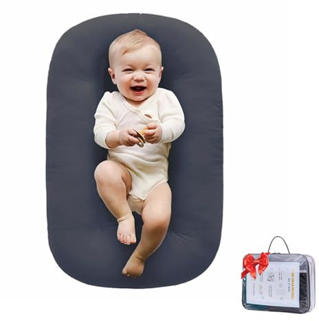 Loevin Baby Lounger for Newborn 0-24 Months, Soft Portable Infant Nest & Play Mat & Diaper Changing Pad for Home,Travel & Floor Time, Newborn Babies Essentials Gifts(Dark Gray)