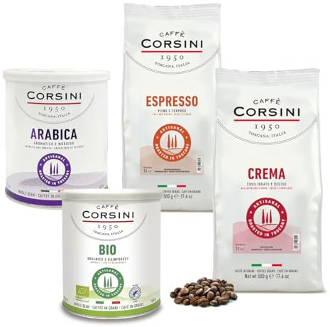 Caffè Corsini - Set Café en Grains Dégustation Nouvelle Gamme, Aromatique, Espresso, 2x250g + 2x500g, 1.5kg Total