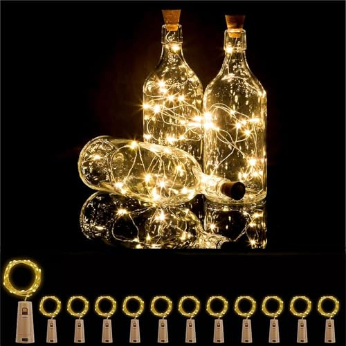 wisdom line Lichterketten für Flaschen, 12 Stück, 20 LEDs, warmweiß, batteriebetrieben, Innendekoration