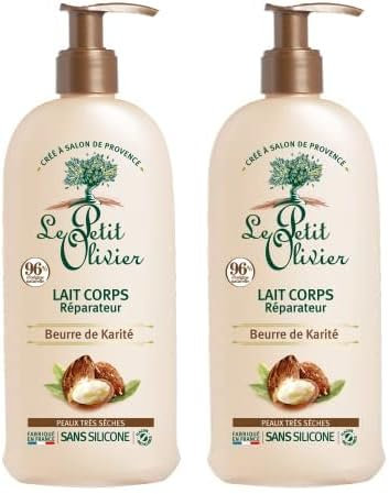 LE PETIT OLIVIER - Lait Corps Réparateur - Beurre de Karité - Nourrit, Répare & Hydrate - Peaux Très Sèches - 96% D'Origine Naturelle - Sans Silicone - Fabriqué en France - 250 ml (Lot de 2)