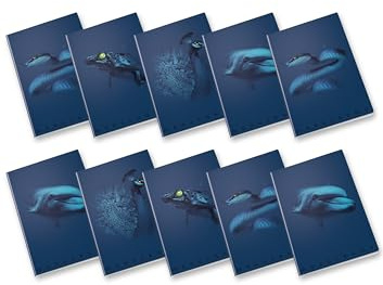 Pigna, Maxi Quaderno Monocromo Blue, A4, carta interna 100 g/m², pagine 72 + risguardo, interno 5M,quadretti 5 mm., Soggetti Assortiti, Confezione da 10