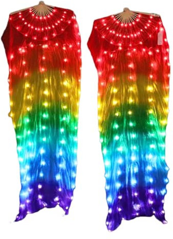 Chinesische Seiden-Fans, Bauchtanz-Kostüme, Party, Show, 180 cm, 1 Paar LED-Fächer für Tanz