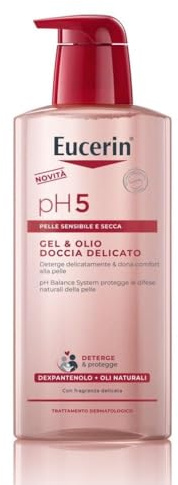 Eucerin pH5 Gel&Olio Doccia Delicato 400 ml, Olio detergente corpo con Oli Naturali per una detersione quotidiana delicata e nutriente, Gel doccia olio senza sapone per pelle secca e sensibile