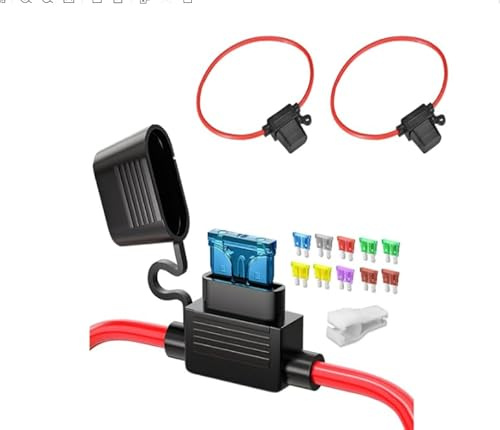 Dtmeng 2 stycken 12 AWG säkringshållare 12 volt inline plattsäkringshållare vattentät bilsäkringshållare för bil/lastbil/motor 10 st standardsäkringar (10 A 15A-40 A)