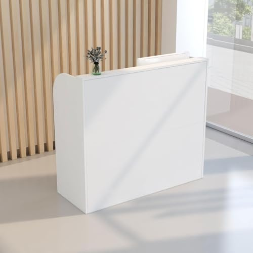 LINLIUA Empfangstheke Rezeption Klein Kosmetikstudio, Rezeptionstheke Modern Holz mit Ablage für Büro und Empfang, Platz Sparen, Einfach zu Montieren, für Büro Hotel Weiß 90 * 50 * 110cm
