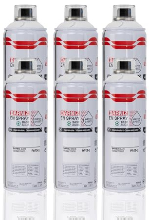 BESCH Pintura en Spray Base Agua 400ml – Ecológica, Sin Olor, para Madera, Plástico, Metal y Cartón – Cobertura Uniforme y Secado Rápido - Barniz Mate, Pack de 6 unidades