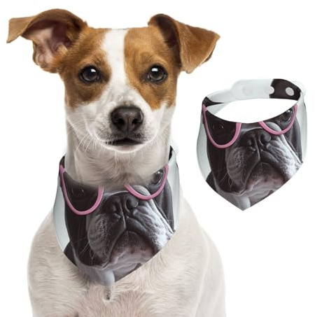 Hundehalstuch, Französische Bulldogge, Brille, Haustier-Schal, verstellbar, waschbar, doppelseitig, Haustier-Halstuch, Baumwolle, Dreieck-Lätzchen, Hunde-Schals, Katzenschals für Welpen, Kostüm