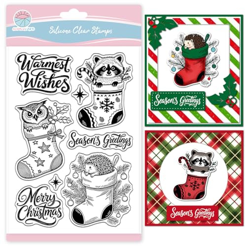 GLOBLELAND Klare Stampl Weihnachtsstrumpf Tiere Transparente Stempel Eule Waschbär Igel Silikonstempel Lustige Tiere Clear Stamps für für DIY Journal Scrapbooking Fotoalbum Kartenherstellung