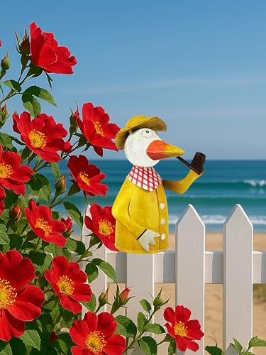 Pommerntraum ® | Zaunhocker Pfostenhocker Zaunfigur Dekorationsfigur Maritime Gartendekoration Seemöwe Ostseemöwe Nordseemöwe (Möwe mit Pfeife)