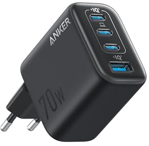 Anker Zolo 4-portars väggladdare med 70W snabbladdning, kompakt stabil design, för iPhone 17/16, MacBook Air, iPad, Pixel, Galaxy och flera (utan kabel)