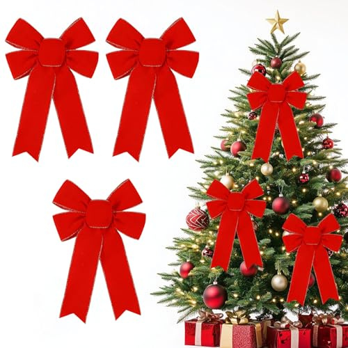 LUYANFX Noeuds de Noël Grande Rouge Noeud de Ruban de Noël, Arcs de Noël en Velours Mat Decoration de Noël pour Guirlande de Noël, Sapin de Noël, Cadeaux Artisanat (C)