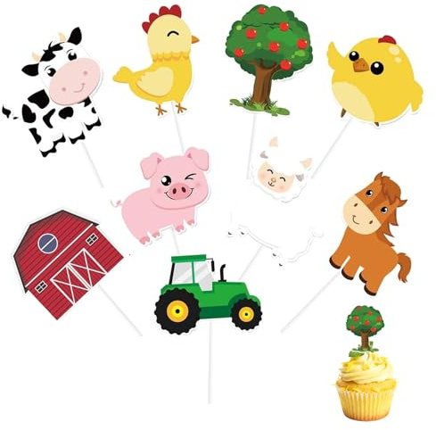 36 Stück Bauernhof Geburtstag Deko, Bauernhof Cupcake Toppers Kindergeburtstag Party Tortendeko Traktor Scheune Tiere Cupcake Picks Süße Geburtstagsparty Dekoration Zubehör
