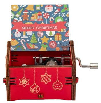 Dcpshtry Spieluhr Weihnachten,Handkurbel Spielkästen Weihnachten Vintage Gravierte Spieluhren Musikkästen Hölzerne Weihnachten Dekorationen Geschen (Rot-2)