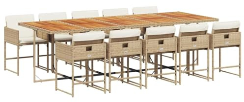 vidaXL Garten Essgruppe 11-TLG., Gartenm?Bel Set Tisch mit 10 Stühle, Gartengarnitur mit Kissen, Sitzgruppe Essgarnitur Terrasse, Beige Poly Rattan