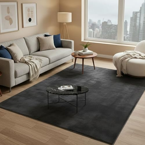 VIMODA Teppich Wohnzimmer Schlafzimmer Ultra Weich – Modern, super flauschig & weich, dicht gewebt,Maße:120x170 cm;Farbe:Anthrazit