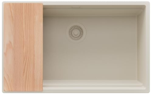 PRIMAGRAN Lavello sottotop al Mobile 80cm + Kit di scarico, 76x47cm | Set: Kit di scarico + Tagliere + Lavandino in Granito a 1 Vasca - Prague Level, Tutto Beige