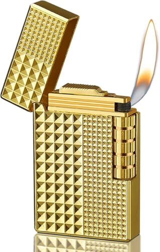 Feuerzeug, Nachfüllbarer Brennstoff, Einstellbare Flammengröße, Männer, Geschenk, Outdoor, Camping (Feuerzeug ohne Brennstoff (Goldener Rautenmuster)