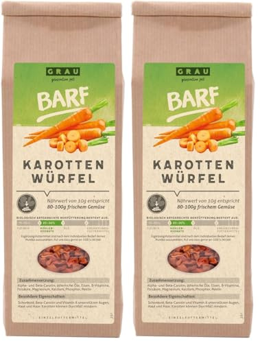 Grau Verdure Essiccate per BARF per Cani, Cubetti di Carota, Confezione da 2 (1 x 150 g), Alimento Complementare per Cani