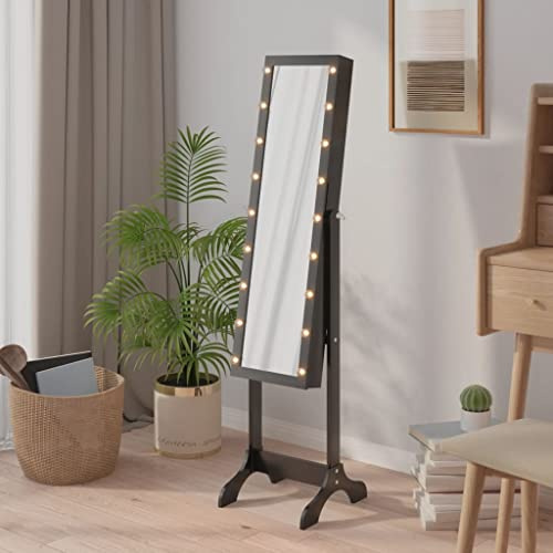 Generico Specchio Autoportante con LED Nero 34x37x146 cm,Specchi-351767
