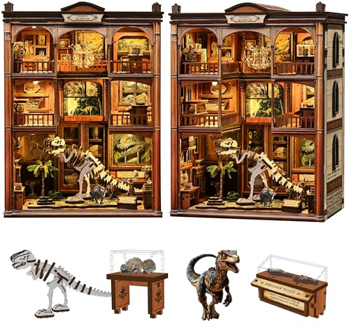 Spilay Book Nook, Fossil Museum DIY Miniature House | Mit LED, 3D-Puzzle, Bücherregal- & Schreibtischdeko, Miniatur-Diorama, DIY-Bastelset für Erwachsene, Geschenk