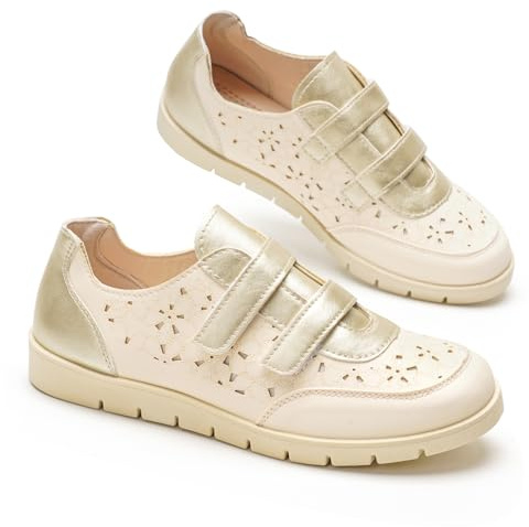 GLAMORA Zapatillas Mujer Caladas Zapatos Cómodos Cordones Elásticos Sin Atar Ligero Flexible Transpirable Suela Goma Antideslizante Confort Plantilla Acolchada Perforadas