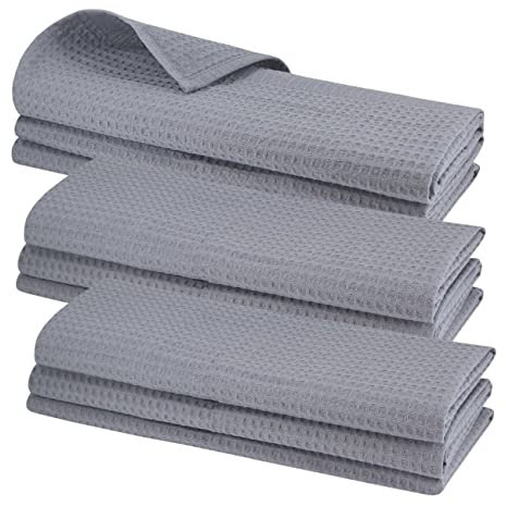 BIG PACK! 9 GRAUE Geschirrtücher aus 100% Baumwolle/Waffel-Piqué/Küchentuch/Putztuch/Lappen/Geschirrtuch/Staubtuch/hochwertig/Qualität/saugstark/grau