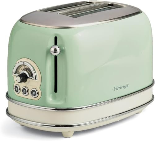 Ariete 155 Tostapane Vintage 2 fette di pane, senza pinze, 6 livelli di tostatura, 810 Watt, Acciaio Inox, Linea Vintage, Verde