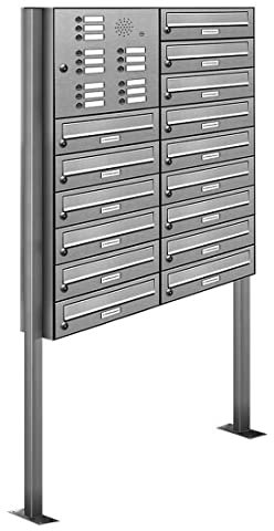 AL Briefkastensysteme 15er Edelstahl Standbriefkasten mit Klingel rostfrei als 15 Fach Briefkastenanlage in Postkasten Briefkasten Design modern