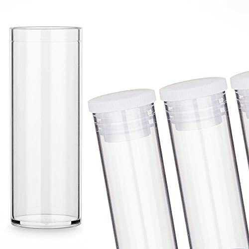 Tuuters 100 Stück Kunststoff Reagenzgläser mit Lamelle 65 x Ø23mm Röhrchen | 21ml Füllvolumen, 6,5cm hoch und 2,3cm breit, Kunststoffröhrchen mit Plastik Verschluss für Geschenke, Blumen und Samen