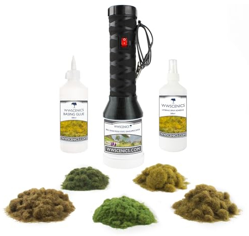 War World Scenics Pro Grass Micro Static Grass Applicator & Scenery Kit – Modelling Model Railway Wargame Scenery Terrain Diorama Electrostatic Flock Landscaping