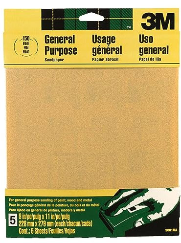 3M Papel de lija de óxido de aluminio 9001NA, grano 150, 9 x 11 , 5 unidades. - Cantidad 10