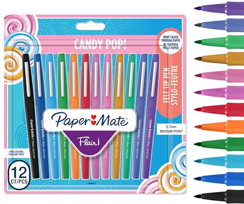 Paper Mate Flair Candy POP Pennarelli con punta in feltro | punta media (0,7 mm) | colori assortiti | confezione da 12