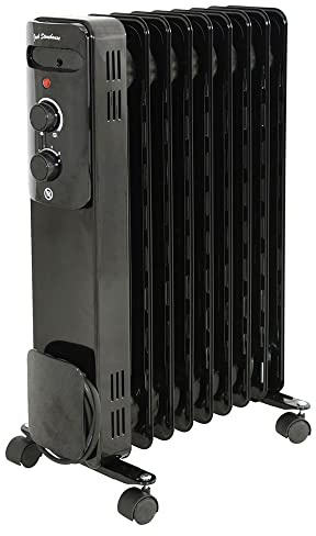 Jack Stonehouse Oil Filled Radiator 2000W/2KW 9 Fin Portable Electric Heater – 3 Power Settings, Adjustable Thermostat, Overheat Protection Safety Cut Off - Black