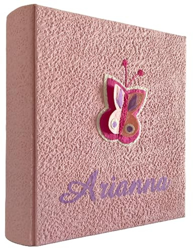 Album fotografico farfalla farfallina rosa chiaro con nome in pelle lilla personalizzabile x foto nascita battesimo compleanno comunione bambina baby shower gender reveal