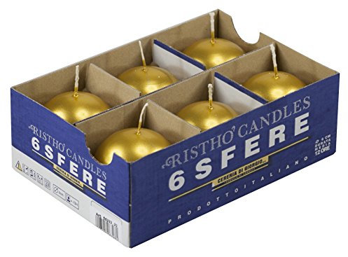 Cereria di Giorgio Risthò - Velas esféricas, Cera de parafina, Color Dorado, 6 x 6 x 6 cm, 6 Unidades