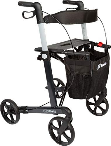 FabaCare Premium Rollator Set Leopard Small mit Softrädern, Aluminium, Anthrazit, faltbar, mit Vollausstattung, Sitzfläche, Rückengurt, Alurollator bis 150 kg, mit FabaCare Sicherheitsreflektoren