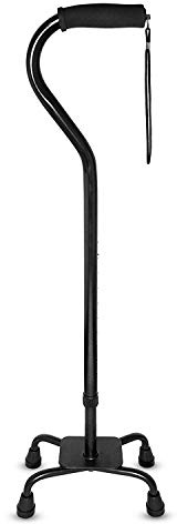 RMS Quad Cane - Adjustable Walking Cane with 4-Pronged Base for Extra Stability - Foam Padded Offset Handle for Soft Grip - Works for Right or Left Handed Men or Women (Black)