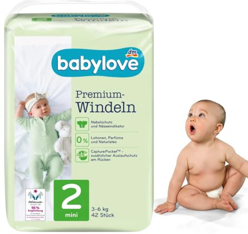 babylove Premium Windeln, extra weich, Größe 2, Mini 3-6 kg, 42 Stück