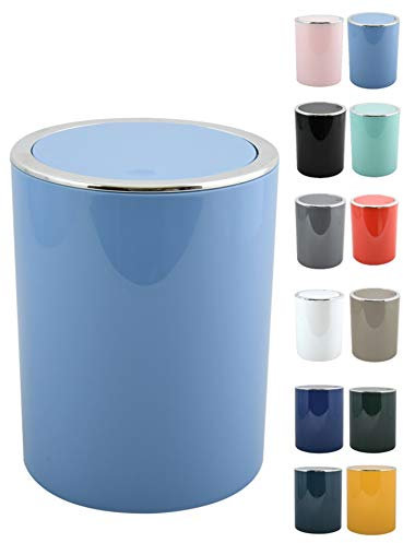 MSV Salle de Bains Série Aspen Design Poubelle Salle de Bains Poubelle à pédale Poubelle Push à Couvercle basculant Récipient à ordures à Couvercle oscillant 6 litres (ØxH): Approx. 18,5 x 26 cm Bleu