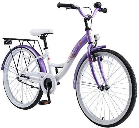 BIKESTAR Jugendfahrrad Kinderfahrrad für Mädchen ab 9 Jahre | 24 Zoll Kinderrad Classic | Fahrrad für Kinder Lila & Weiß | Risikofrei Testen