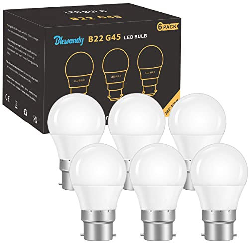 B22 LED Lampe, 5W LED Birne ersetzt 40W Glühbirnen, 500Lm Kaltweiß 6500K 280° Strahlwinkel Energiesparlampe, G45 Kolbenform B22 Bajonett Kappe Leuchtmittel, Kein Flackern, Nicht Dimmbar, 6er-Pack