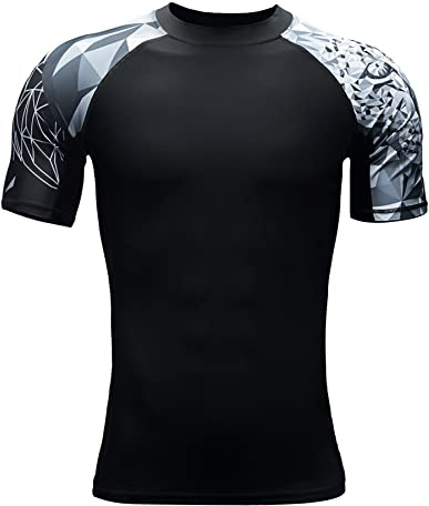 HUGE SPORTS Mens Rash Vest- Wildling Series Rash Guard Short Sleeve Quick Drying Wetsuit Swimming Tops for Surfing BJJ Jiu Jitsu(Jaguar,XL)