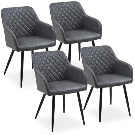 CLIPOP Esszimmerstühle 4er Set, Küchenstühle Dunkelgrau Kunstlederstoff stühle Polsterstühle mit Armlehne Metallbeine Polstersessel Stühle für Esszimmer Küche (4, Kunstleder Dunkelgrau)