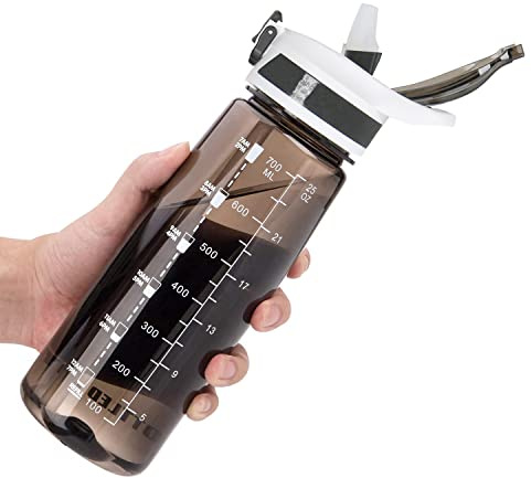 VENNERLI Water Bottle with Straw and Time Marking, Sports Water Bottle BPA Free Leak Proof Dishwasher Safe Reusable Tritan Drinks Bottle Durable Motivational for Adults Outdoor 800ml