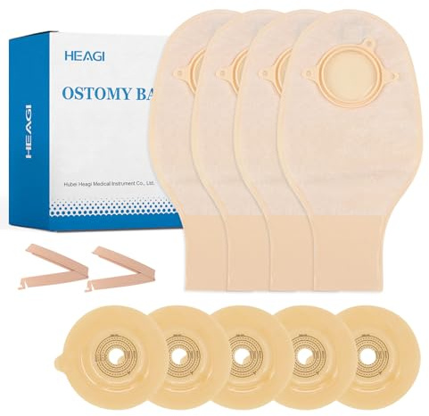 Heagimed 15PCS 2-Piece Colostomy Bags, Colostomy Supplies, 45 mm Deep Convex Ostomy Bags for Retracted Stomas, Drainable Ostomy Pouch for Ileostomy Stoma Care (10 x Ostomy Bag+5 x Barrier+2 x Clamps)