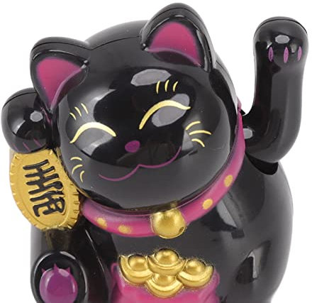 Decoración China del Gato de la Suerte, Estatua del Gato de la Fortuna con Detección de Energía de la Luz del Gato que Agita la Suerte para la Decoración del Salpicadero del Coche (sentarse de lado